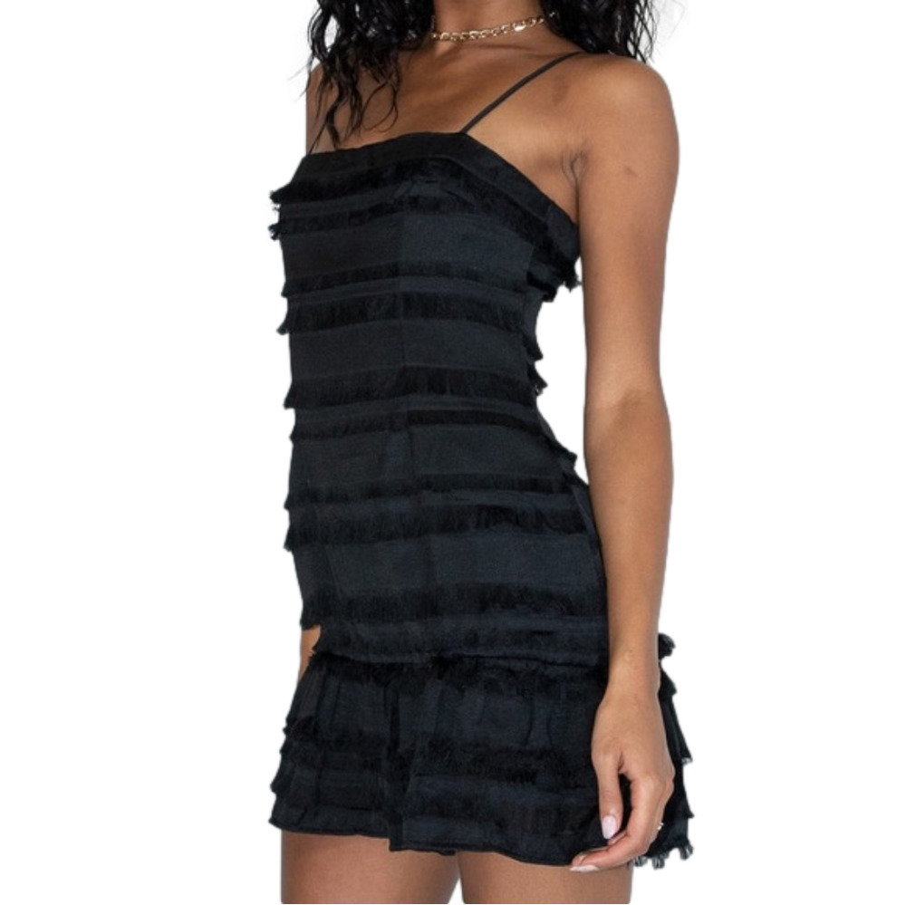 Princess Polly Molina Cotton Frill Hem Mini Little Black Dress Size 8 - Picture 2 of 8